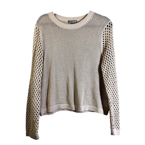 J. CREW Sweater Large Crew Neck Solid & Open Knit Textures Natural Fiber Cream - Picture 1 of 11